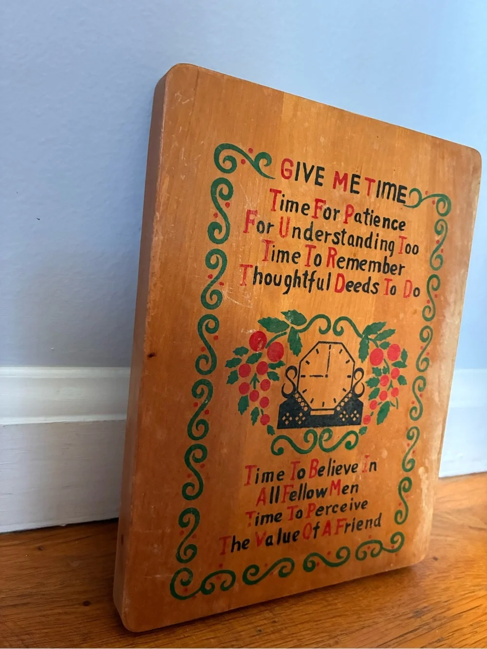 Vintage ‘Give Me Time’ Decorative Wood Wall Plaque (9x7 inches)